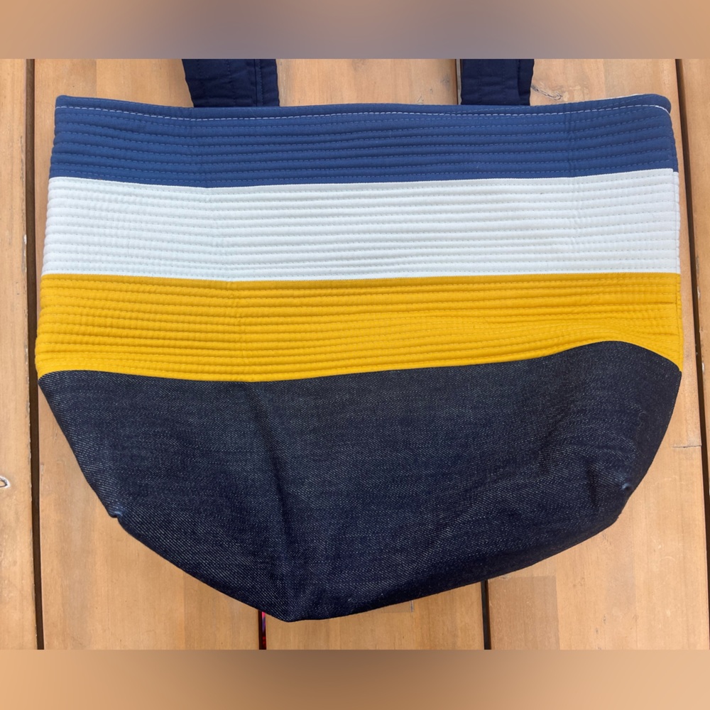 Maechen Marie Striped Fabric Shoulder Bag in Navy, White and Gold